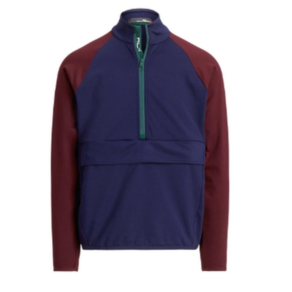 RLX Ralph Lauren Lux Jersey 1/2 Zip Pullover Burgundy Navy Green - Picture 1 of 8